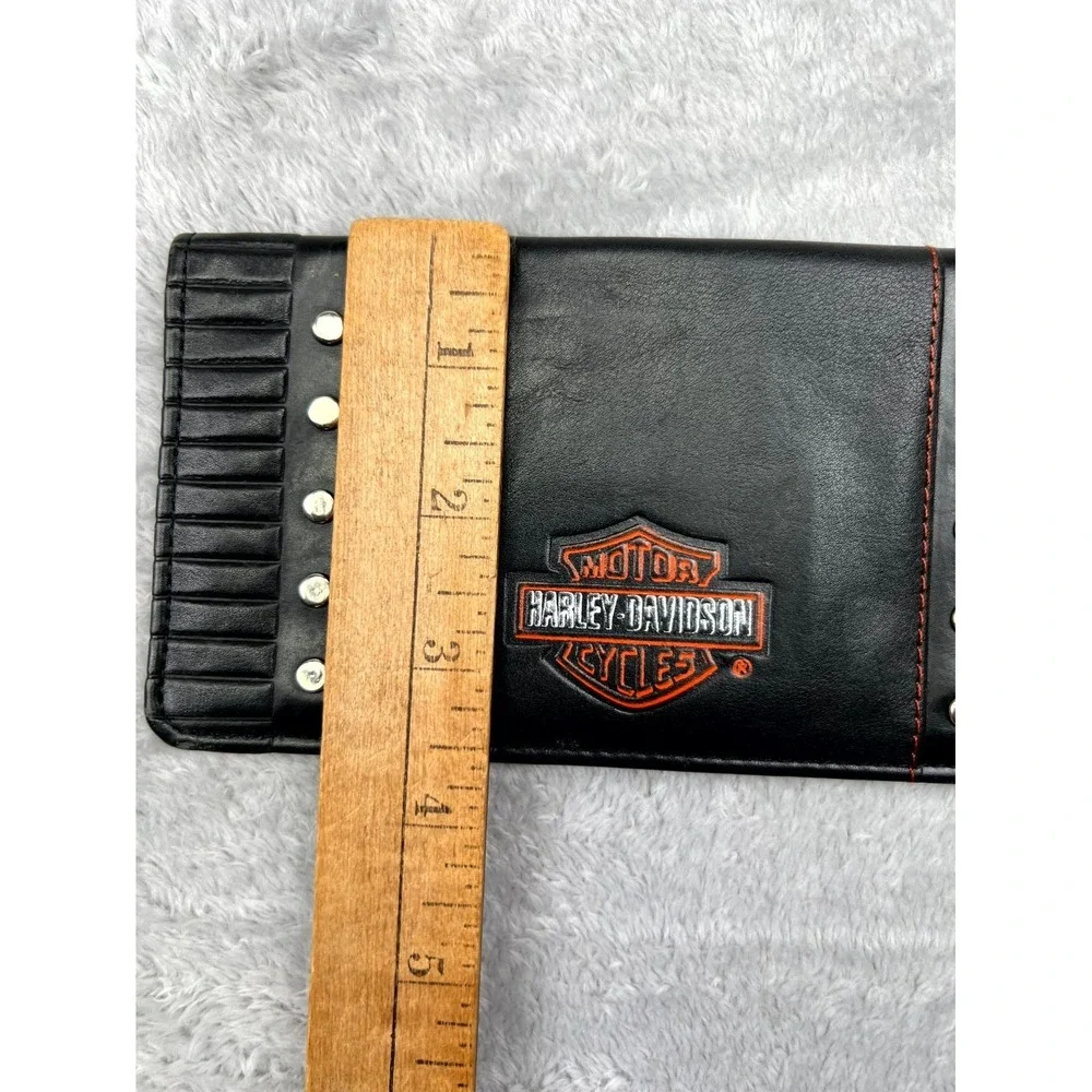 Harley-Davidson Side Tear Checkbook Cover Black Leather Bifold Wallet Holder